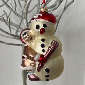 Vintage snowman with Eskimo girl ornament